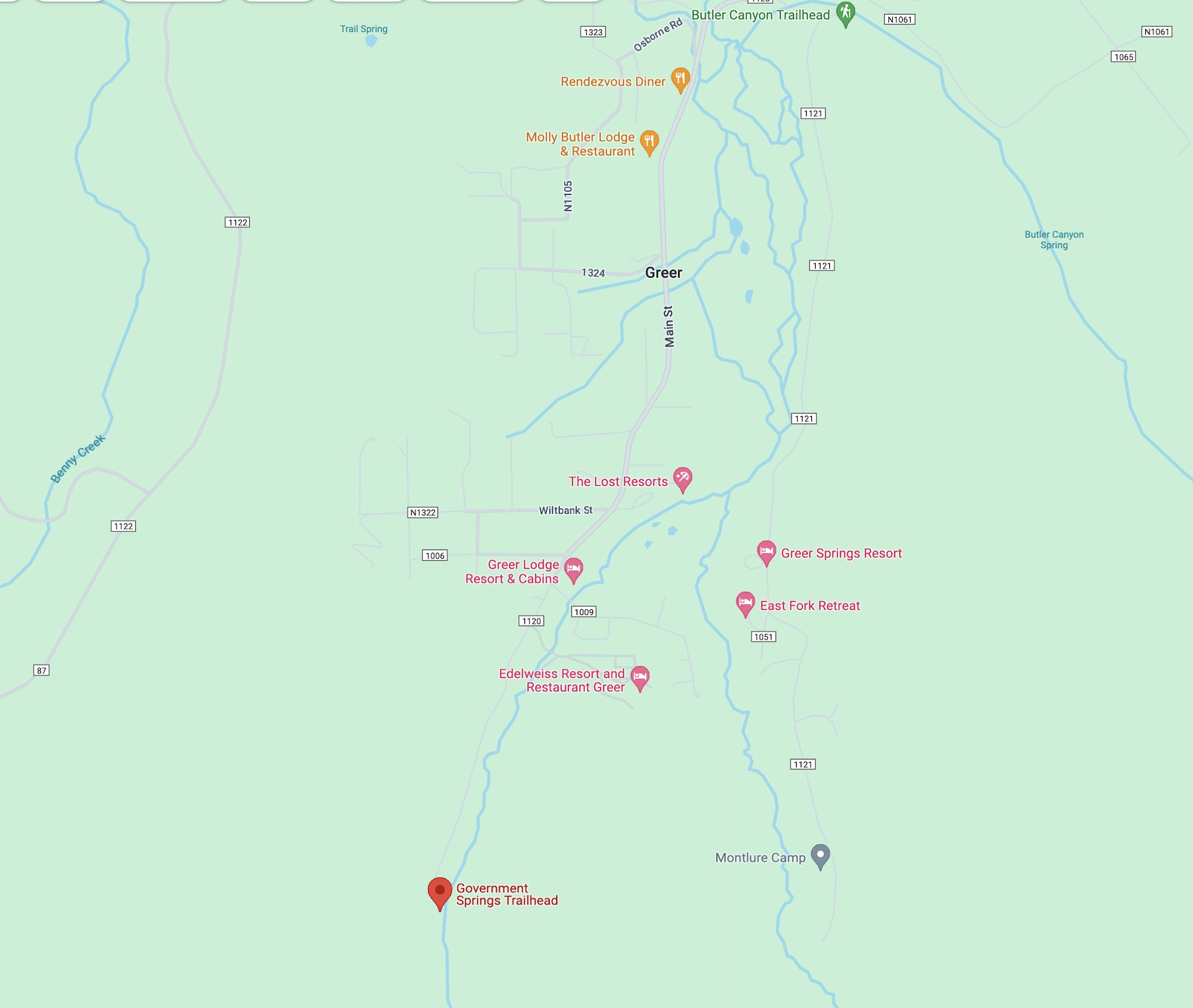 Government Springs Trailhead Map